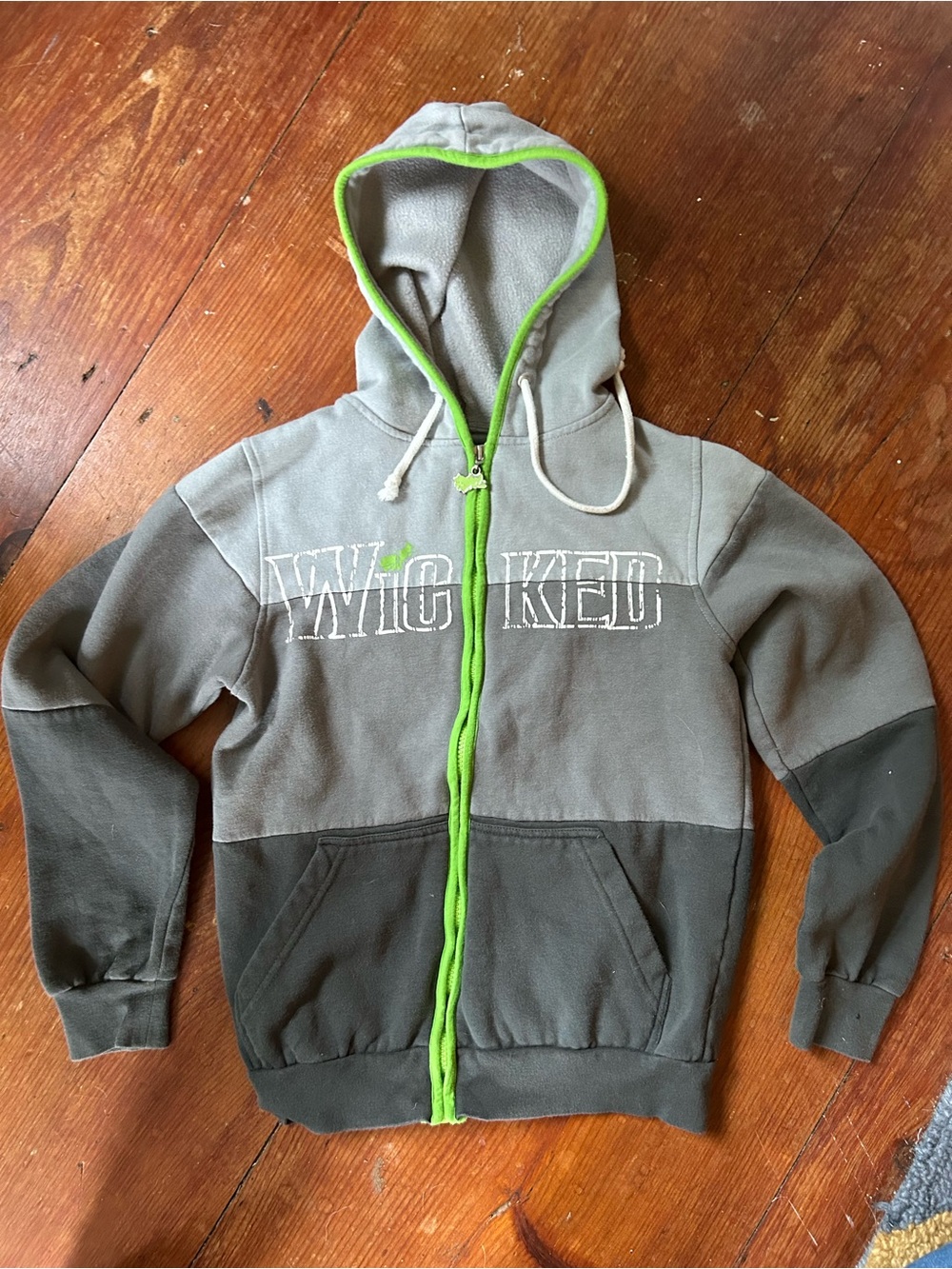 Wicked Logo Two-Tone Green Trim adults small Zip Hoodie
